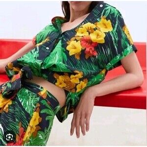 Floral Print Green and Yellow Women's Top